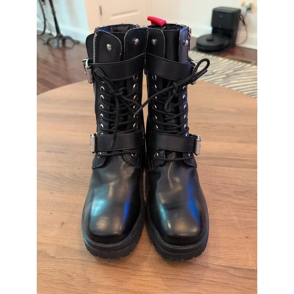 Charles David Black and Red Combat Boots - Picture 2 of 7